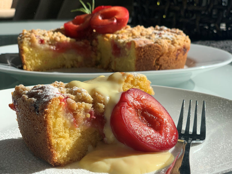 Plum and Apple Streusel Cake by Chef Jacqueline
